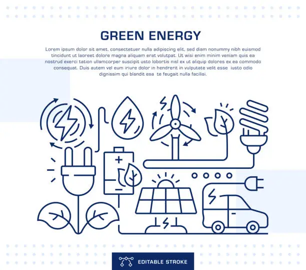 Vector illustration of Green Energy Concept Header, Web Banner Template. Editable Thin Line Illustration