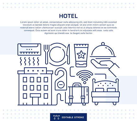 Hotel Service Header, Web Banner Template. Editable Thin Line Illustration