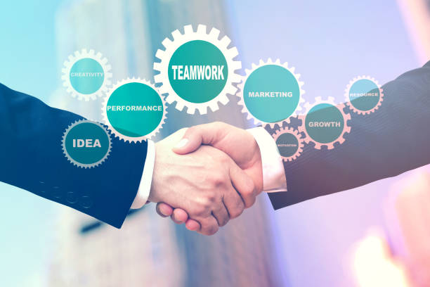 Hand holding paper with hand shake icon. Concept of cooperation, business or education networking and investment deal. With copy space.