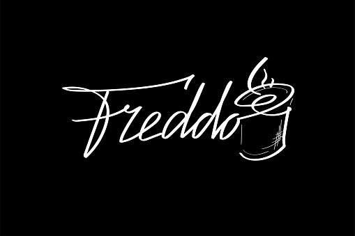 Freddo coffee. Lettering vector illustration for poster, card, banner for cafe. Graphic design lifestyle lettering. Handwritten lettering design elements for cafe decoration and shop advertising.