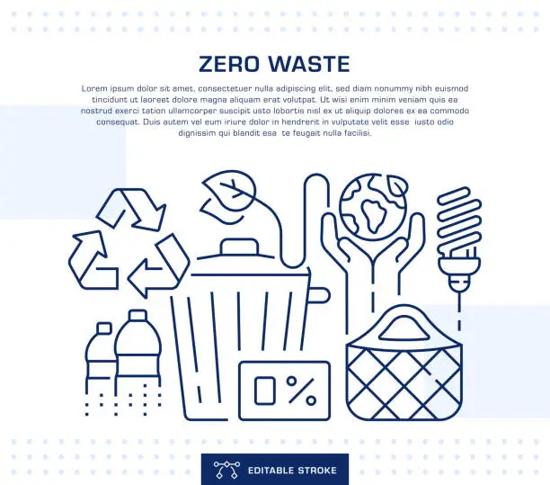 Vector illustration of Zero Waste Header, Web Banner Template. Editable Thin Line Illustration