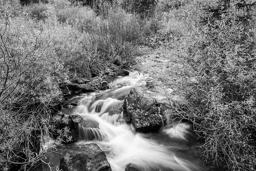 Sopot waterfall on the river Manastirska, Bulgaria in black and white