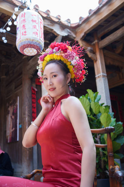 istock woman wearing beautiful headband 2121276003