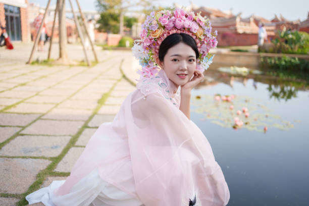 istock young woman wearing pink hanfu 2121288984