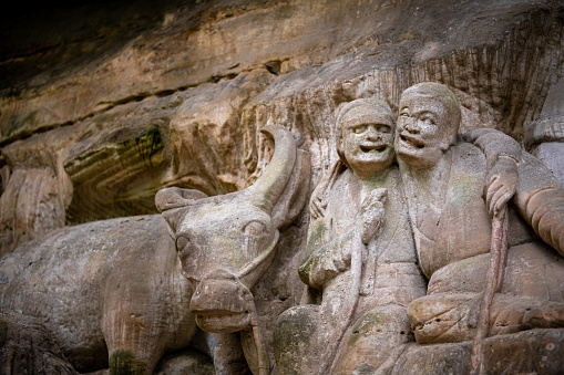 Many buddhist carving at landscape of Dazu rock carving, Chongqing, China