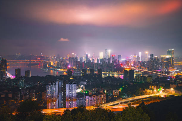 istock Panorama night view of Chongqing Nan An district. Background image 2121330023