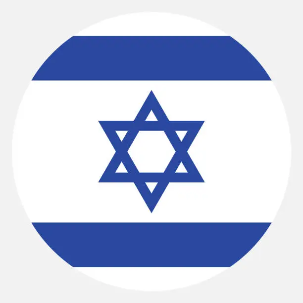 Vector illustration of Israel flag. Button flag icon. Standard color. Circle icon flag. Computer illustration. Digital illustration. Vector illustration.