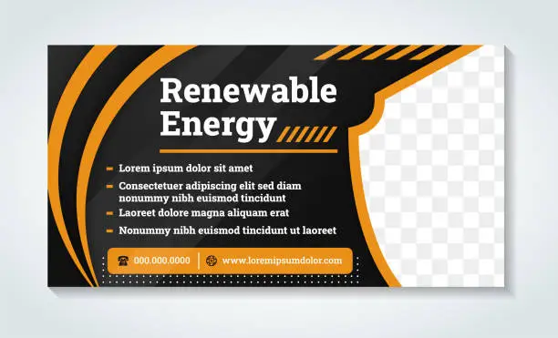 Vector illustration of abstract design template of social media marketing banner in horizontal layout and with space for photo. example of headline is renewable energy