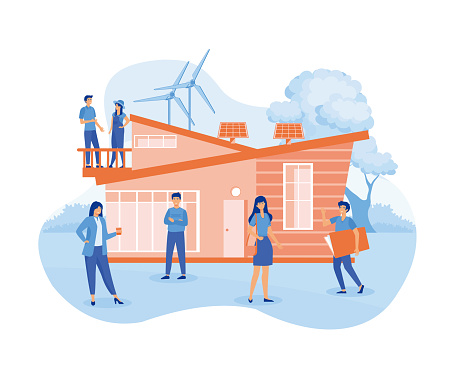 Concept modular Smart home for web page, social media, documents. technology system with centralized control. modular, electro car, eco house, save planet. flat vector modern illustration
