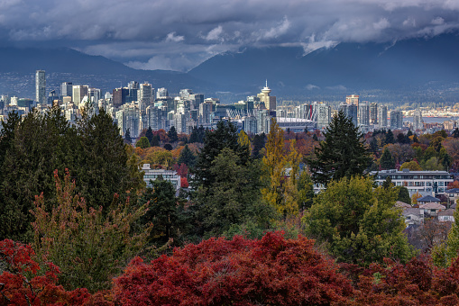 Vancouver city view from Queen Elizabeth Park in autumn