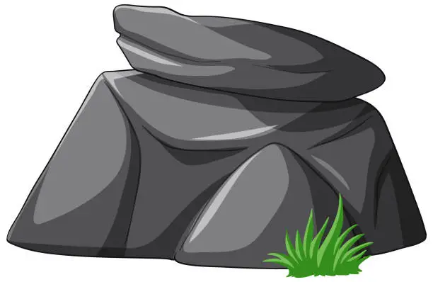 Vector illustration of Illustration of smooth stones and a tuft of grass