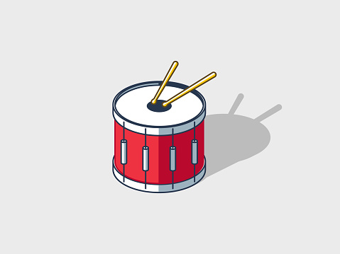 Snare drum isometric vector illustration with shadow, marching band