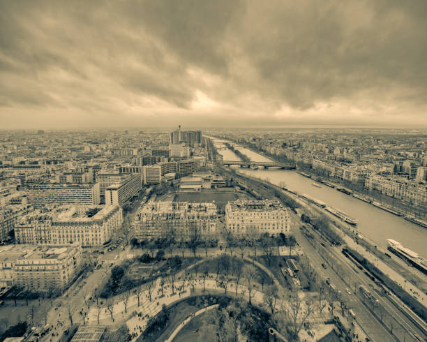 The views from the second floor of Eiffel Tower on a rainy and cloudy Christmas Day 2023