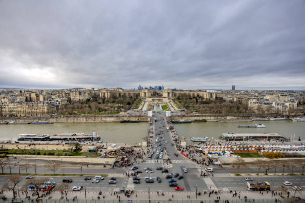 The views from the first floor of Eiffel Tower on a rainy and cloudy Christmas Day 2023