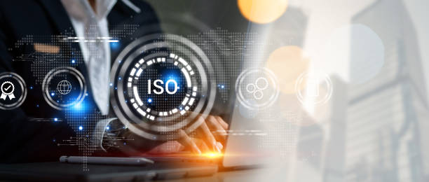 istock ISO standards quality control, assurance and warranty business technology concept. Touching on screen with ISO and globe icons on smart background. ISO Standard certification. Modern ISO banner. 2121535404