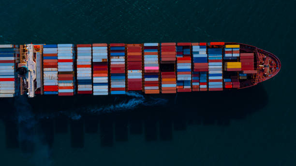 istock Top view of Business trip with ship the partner connection Container Cargo freight ship for Import Export 2121626375