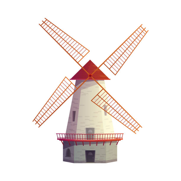 Old stone mill with vanes to grind flour with old technology vector illustration