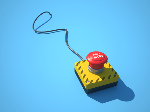 ACT NOW Push Button with Cable - Colored Background - 3D Rendering