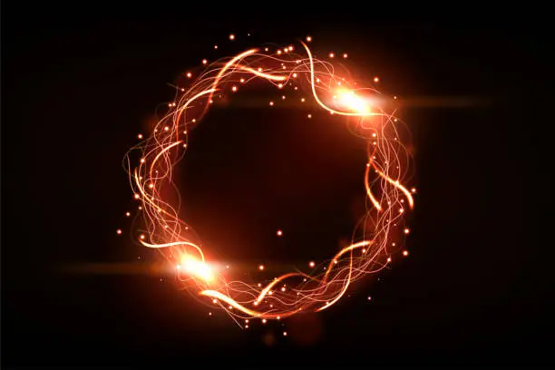 Vector illustration of Orange Circle Lightning Ring with Sparks Effect, Vector Illustration