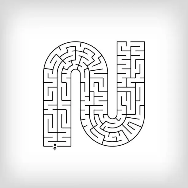 Vector illustration of Unique linear letter N maze puzzle.