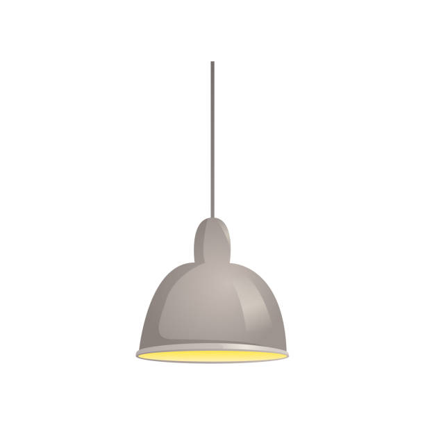 Ceiling hanging lamp, lampshade for cafe or school canteen interior Ceiling hanging lamp, lampshade for cafe or school canteen interior vector illustration pics of restaurant ceiling design stock illustrations