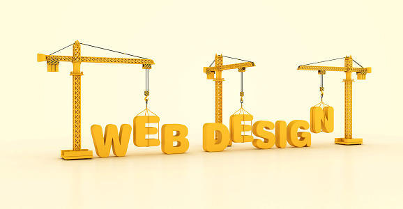 WEB DESIGN Word with Tower Crane - Color Background - 3D Rendering