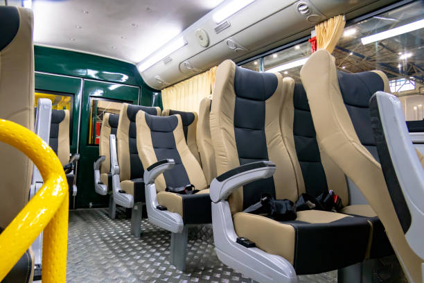 istock Empty seats in the interior of a passenger minivan car. 2121799579