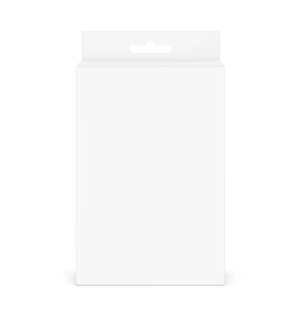 istock White package box with hang slot mockup for electronic and mobile accessories. 2121802240