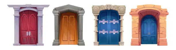 Vector illustration of Old medieval castle wooden door