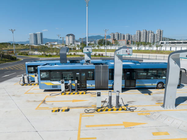 istock Large electric bus charging pile 2121818128