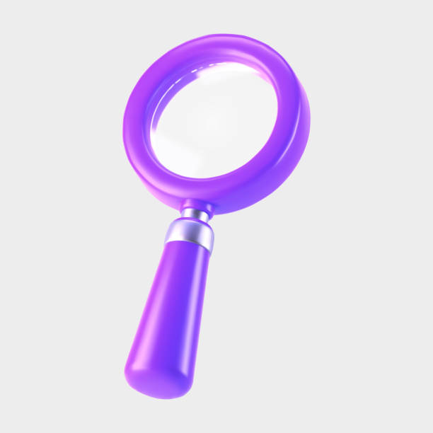 istock 3d purple magnifying glass icon isolated on gray background. Render minimal transparent loupe search icon for finding, reading, research, analysis information. 3d cartoon realistic vector 2121856646