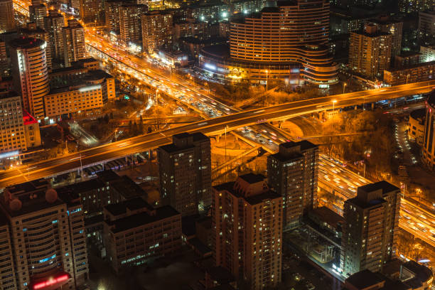 Beijing Aerospace Bridge night view traffic flow street road intersection