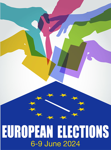Overlapping silhouettes of hands voting. voting, election, Referendum, Ballot Box, campaign, booth, Political party, Europe,  European Parliament,