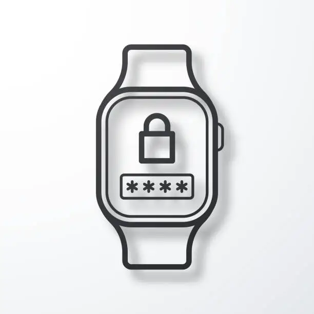 Vector illustration of Smartwatch with password. Line icon with shadow on white background