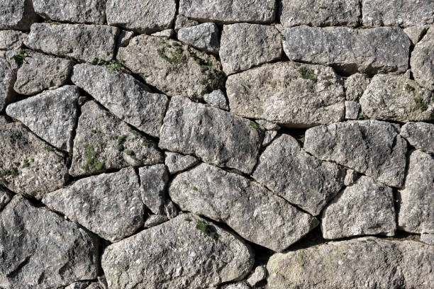 istock Stone wall background with big granite boulders 2121902532