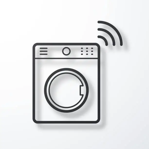 Vector illustration of Smart washing machine. Line icon with shadow on white background