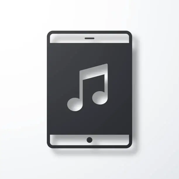 Vector illustration of Music on tablet PC. Icon with shadow on white background