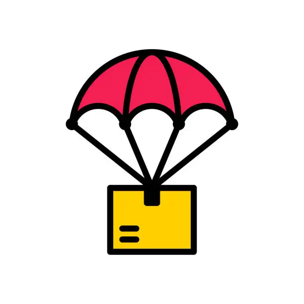 Vector illustration of Flat Line Icon Design For Shipping by Air Drop
