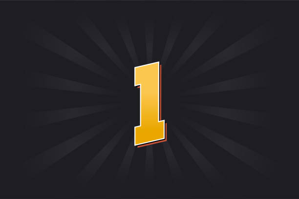 istock Number 1 vector font alphabet. Yellow 1 number with black background 2121942343