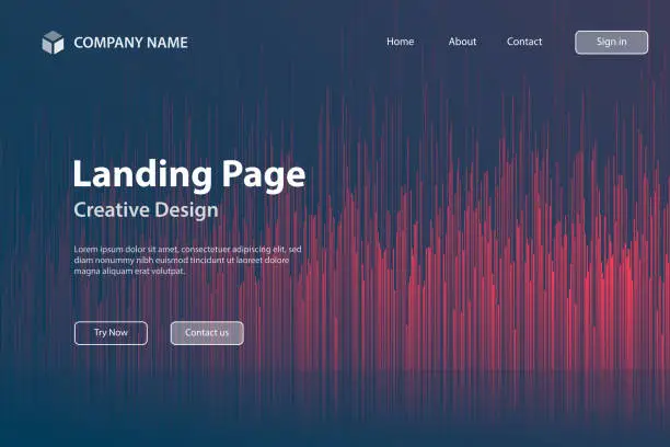 Vector illustration of Landing page Template - Abstract background with vertical lines and Red gradient