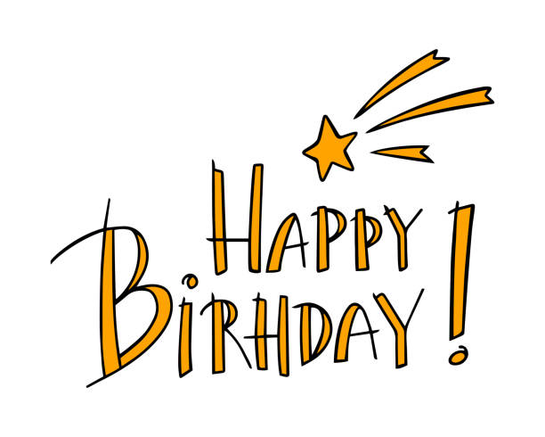 Happy birthday vector hand lettering with doodle star. Happy birthday vector lettering with doodle star. Beautiful simple handwritten calligraphy. Isolated on white background. Design for greeting card, banner, web, print. happy birthday hand lettering clip art stock illustrations