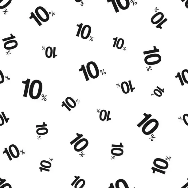 Vector illustration of 10% - Ten percent. Seamless pattern. Icons on white background