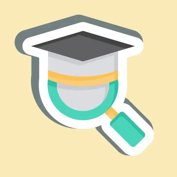 Vector illustration of Sticker Magnify Mortar Board. related to Learning symbol. simple design illustration