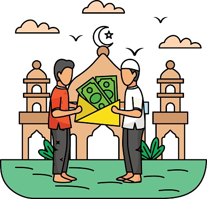 Help with Zaka Money Concept, Cash Giving to Needy Poor Brother vector colorline Design, Ramadan and Eid al-Fitr Symbol, Islamic and Muslims fasting Sign, Arabic holidays celebration stock illustration