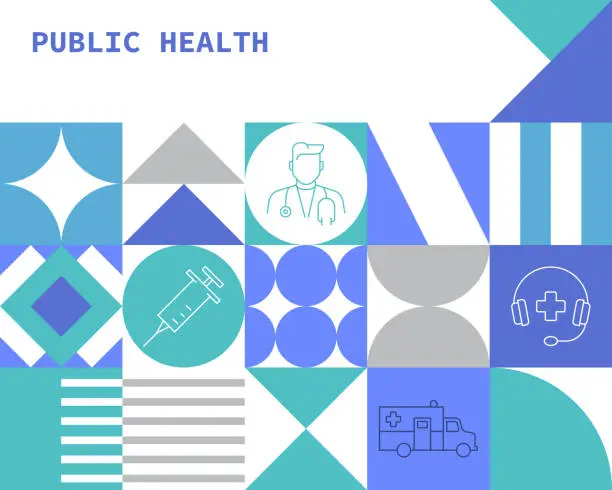 Vector illustration of Public Health Concept Bauhaus Style Background Design with Editable Stroke Line Icons