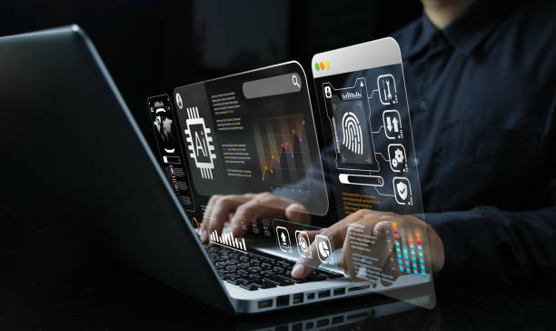 istock Men who use websites or AI software technology to help and support tasks for chatbots, AI chat, visualization, coding, and data analysis using technology. Intelligent robot AI. 2122027273