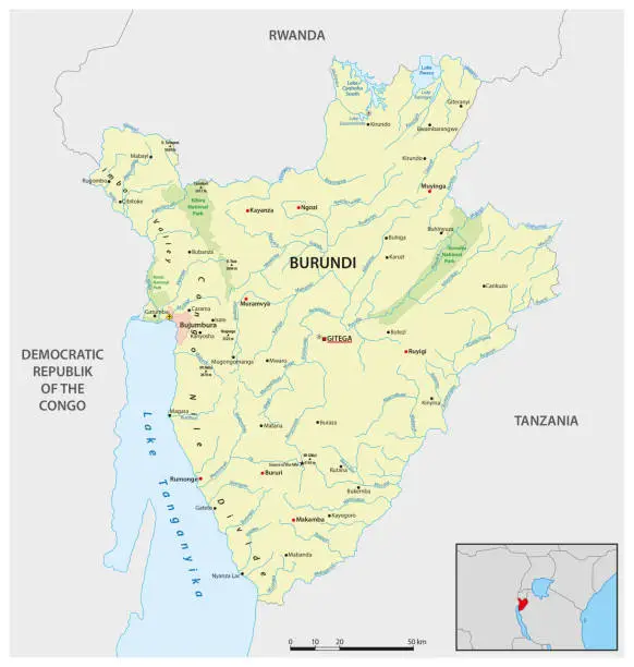 Vector illustration of Vector map of the East African state of Burundi