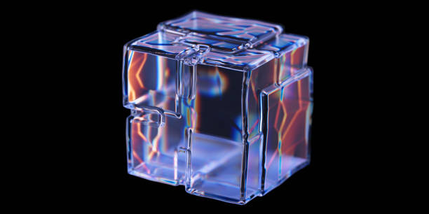 istock Abstract dispersion glass cubic shape on black background. Crystal box. 3d rendering 2122046772