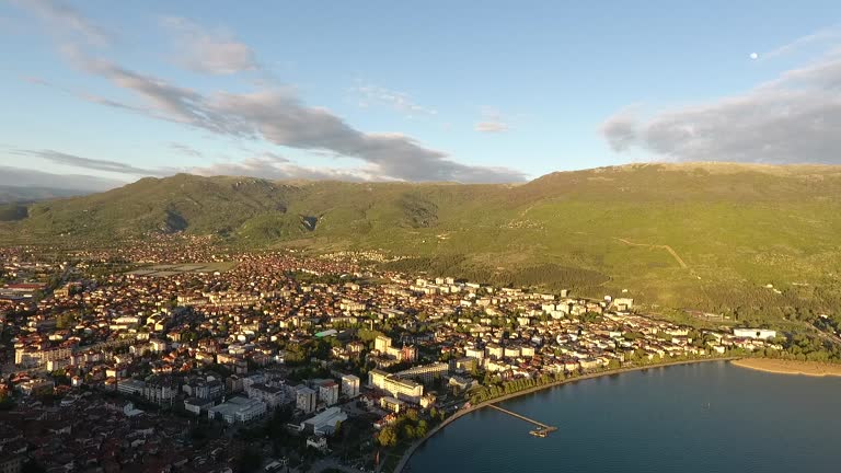 View of Ohrid old town dominated by Samuel's fortress, North Macedonia