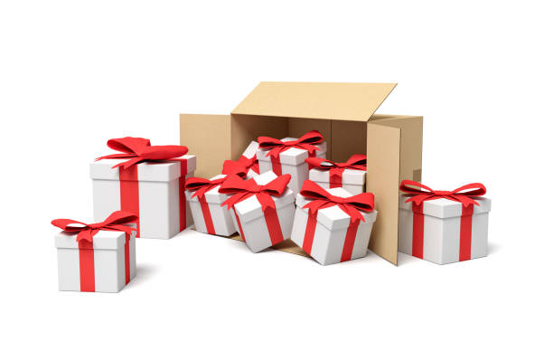 istock 3d rendering of gift boxes in carton box. 2122110227
